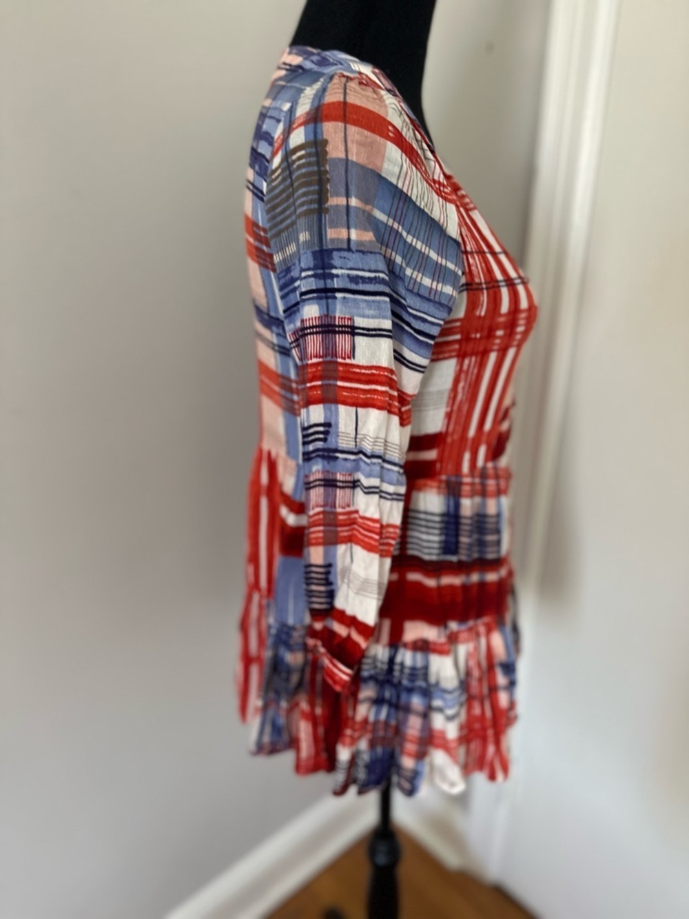 Maeve Anthropologie Lila Tiered Sz:S Ruffle Red Plaid Tunic Shirt Flowy Blouse - Picture 4 of 12